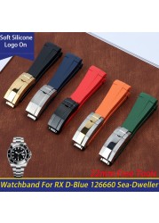 Women's Watch Band, Rubber and Silicone, 22mm, Black, Blue, Red, Green, Soft Curved Tip, for Round Strap, D-Blue 126660