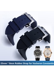 25mm*8mm Top Quality Rubber Silicone Watchband For Vacheron Constantin Offshore Watch Bnad Black Blue Waterproof Sport Strap