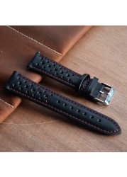 Genuine leather strap for watch band belts 18mm 20mm 22mm 24mm handmade hollow watchband black red white stitching line