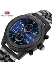 MINIFOCUS Fashion Sports Men Watches Leisure Waterproof Quartz Watches Stainless Steel Strap Chronograph Auto Date Multifunction