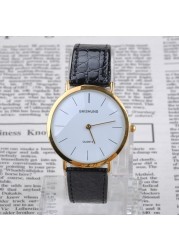 Men Gold Frame Gift Easy Read PU Leather Round Dial Portable Quartz Fashion Simple Pointer Wrist Watch