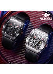 OUPINKE Luxury Watches Men Automatic Mechanical Silicone Sapphire Mirror Tonneau Skeleton Watch Waterproof Top Brand Sport