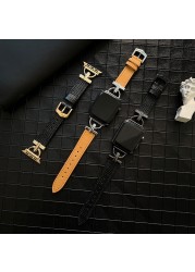 Leather Strap for Apple Watch Band 45mm 41mm 44mm 44mm 40mm 38mm 40mm Women Wristband Korea Bracelet iWatch Series 3 4 5 6 SE 7