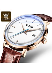 OLEVS 2022 Luxury Fashion Men's Watches Black Automatic Calendar Leather Strap Luminous Hands Waterproof Mechanical Watch Men