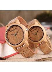 BOBO Bird Couple Watches Lovers Wooden Watches Handmade Cork Strap Fashion Bamboo Quartz Man Wristwatch Customized Logo