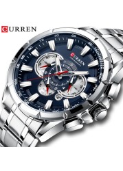 CURREN New Casual Sports Watch Men's Chronograph Stainless Steel Band Watch Large Wristwatch Quartz Watch With Luminous Pointers