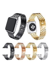 For Apple Watch Band 38mm 40mm 41mm 42mm 44mm 45mm Stainless Steel Fish Scale Pattern Wristwatch Strap for iWatch 7 6 5 4 Band
