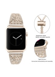 Metal Diamond Bracelet for iWatch Series SE7654 Stainless Steel Band 38mm 40mm 41mm 42mm 44mm 45mm Flower Pattern Women's Strap