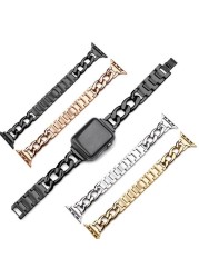 Strap for Apple watch band 44mm 40mm 42mm 38mm Denim chain Stainless Steel Watchband Bracelet for iwatch Series se 6 7 45mm 41mm