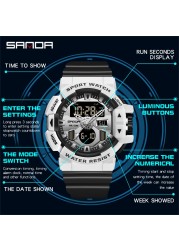 SANDA Top Brand Sports Watches Men Waterproof Military Quartz Watch for Man Wristwatch Chrono Digital Watch Alarm Clock