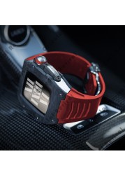 Carbon Fiber Watch Modification for Apple Watch 7 45mm Carbon Fiber Case for iWatch 6 SE 5 4 44mm Fluoro Rubber Strap Richard