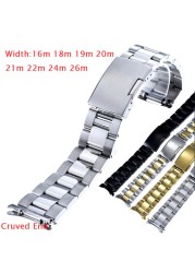 16mm 18mm 19mm 21mm 24 26mm 22mm 20mm Curved End Stainless Steel Watch Band Strap for Samsung Galaxy Watch Watchband