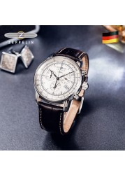 Zeppelin Luxury Brand Watch Three Eyes Multifunctional Waterproof Leather Business Casual Date Luminous Chronograph Watch