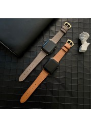 Leather Strap for Apple Watch Band 45mm 41mm Rose Gold Bangle Buckle Wristband for iWatch 7 6 5 4 3 SE 44mm 42mm 40mm 38mm Band