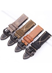 Handmade Genuine Leather Watch Band Strap 22mm 24mm Men Women Black Brown Green Gray Thick Watchband Stainless Steel Buckle