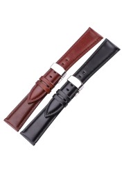 Watch Band Genuine Leather Strap Brown Black Smooth Cowhide Watchbands Bracelet Accessories Silver Polished Deployment Buckle