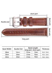 Genuine leather watch band bracelet women men retro strap 20mm 22mm 24mm black brown red watchband with steel screw buckle