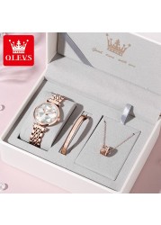 OLEVS Top Brand 2022 Women Fashion Luxury Quartz Watch Waterproof Stainless Steel Wristwatch For Women Fashion Female Gift Set