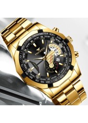 2022 Men's Watch Waterproof Quartz Wrist Watch Big Dial Business Gold Watch Oversized Calendar Creative Golden Men Watches reloj