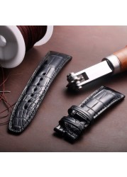 جلد تمساح استبدال Watchbands ل IWC البرتغالية الطيار الأسود التمساح الحبوب حزام (استيك) ساعة سوار للساعة 20 مللي متر 21 مللي متر 22 مللي متر