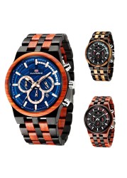 Relogio Masculino KUNHUANG Men's Wooden Watch Top Brand Luxury Stylish Chronograph Military Watches in Wooden Box reloj hom