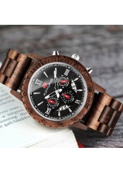 kunhuang wooden watch men erkek kol saati luxury stylish wood watches chronograph military quartz watches in wooden gift box