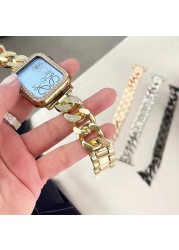 Luxury Diamond Watchband for Apple Watch Series 7 6 SE 5 4 3 Wrist Strap Link Bracelet for iWatch 38 41 42 45mm Metal Steel Strap