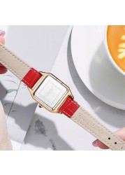 Women Quartz Rose Gold Square Black Green Red Purple Leather Straps Luxury Fashion Watch