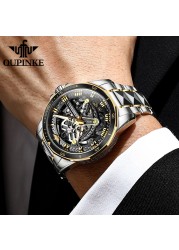 OUPINKE watch for men luxury brand men mechanical wristwatches skeleton design automatic watches sapphire glass watch 3178