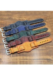 22mm 24mm Genuine Leather Watch Strap Wristwatch Band With Mat Wrist Protection Handmade Vintage Cuff Watches Bracelet