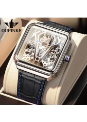 Upinki men's watch luxury automatic mechanical wrist watch square sapphire luminous leather strap men's watches 3181