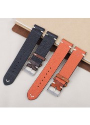 Genuine Leather Watchband 18mm 20mm 22mm 24mm Handmade Stitching Bottom With Lychee Pattern Watch Strap Replacement Strap