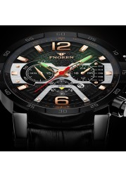 FNGEEN 2022 Fashion Men's Watches Luxury Leather Quartz Wristwatch Calendar Luminous Watch Men Business Casual Sports Watch