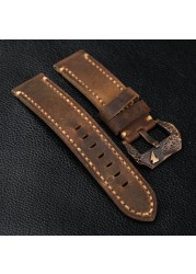 Dark brown crazy horse leather strap 20 21 22 23 24 26 mm fits bronze watch bracelet, vintage style