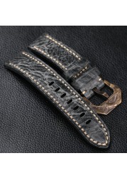 Handmade smoke gray leather watchband 20 22 24 26 mm bronze buckle bracelet, suitable for PAM111 441 men's bracelet