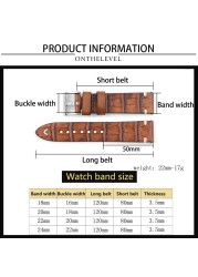 Vegetable tanned leather watchband 18mm 20mm 22mm 24mm handmade stitching genuine leather crocodile watch strap replacement