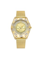 Luxury Famous Brand DQG Women Quartz Watches Stainless Steel Mesh Strap Ladies Wristwatches Diamond Ladies Watches