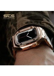 For Apple Watch 7 Series Protective Case Stainless Steel Band Accessories Oak Case DIY Modified 44mm 45mm iWatch4/5/6/7/SE