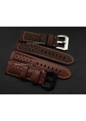 CARLYWET - Genuine leather watch strap, strap 22, 24, 26 mm, black and brown, antique watch strap with soft buckle for RADIOMIR