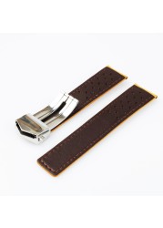 CARLYWET 20 22mm Light Brown Real Calf Suede Leather Vintage Replacement Wrist Leather Watch Band Strap with Clasp for Tag Heuer