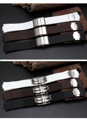 Carliot 25mm x 12mm (20mm Buckle) Black Brown White Silicone Rubber Watch Band Strap Silver Buckle Lock for Ulysse Nardin