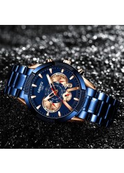 NIBOSI Men's Watch Chronograph Sport Men Watches Luxury Brand Waterproof Full Steel Gold Quartz Watch Men's Watch