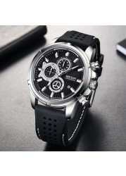 MEGIR New Sport Chronograph Silicone Mens Watches Top Brand Luxury Quartz Clock Waterproof Big Dial Watch Men's Watch