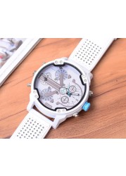 Men's big big double watch new fashion individuality clock silicone strap white quartz watch sports watch business male wristwatches