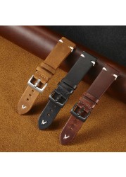 Oil Wax Leather Watch Band 18mm 20mm 22mm Cow Watchbands Retro Bracelet 19mm Handmade Stitching Wristband