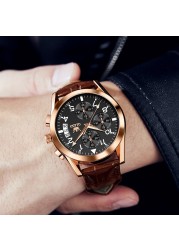 OLEVS Original Luxury Watch for Men Quartz Multifunction Fashion Leather Waterproof Clock Brand Wris Watches Relogio Masculino