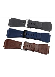34mm*24mm Gray Blue Brown Leather Watch Band 3mm Thick Strap Belt Silver Black Pin Tongue Buckle