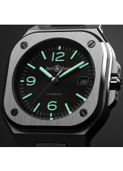 Bell & Ross Classic Square Quartz Watch Luxury Quartz Watch Calendar Steel Band Montre Homme Watch Relogio Masculino
