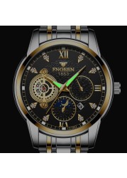 FNGEEN Fashion Luxury Men's Watches Stainless Steel Quartz Wristwatch Calendar Luminous Watch Men Business Casual Watch for Men