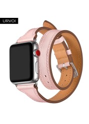 URVOI جولة مزدوجة ل سوار ساعة يد آبل سلسلة 7 6 SE 5 4 3 الفاخرة حزام ل iWatch لينة جلد طبيعي حلقة المعصم 40 41 44 45 مللي متر